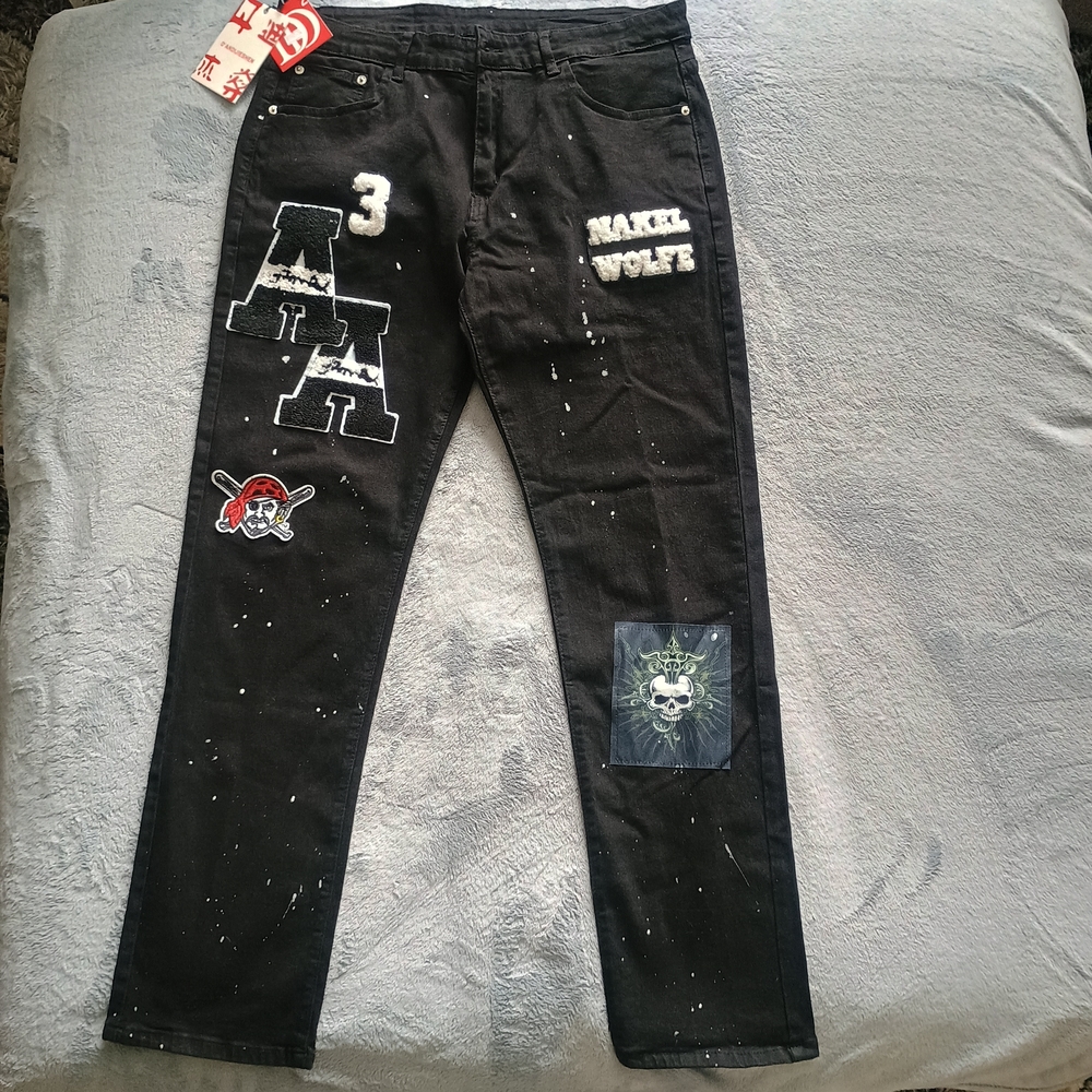 Black Slim Jeans with Graphic Design